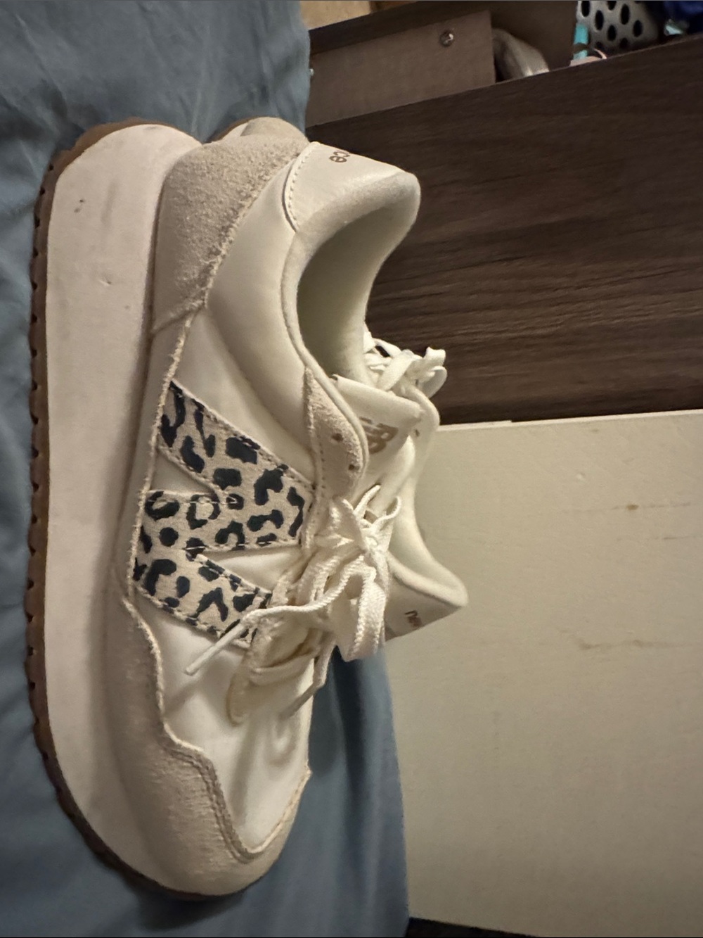 New Balance Cream Sneaker with Leopard Accent